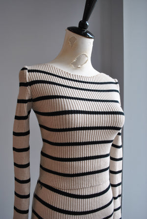 CLEARANCE - BEIGE AND BLACK STRIPES SWEATER SET