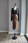FOREST GREEN FAUX LEATHER PENCIL SKIRT