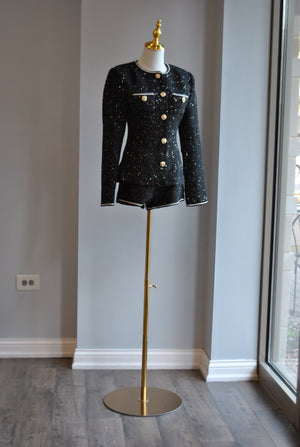 BLACK TWEED AND SEQUINS SET WITH SHORTS