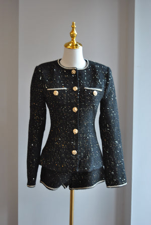 BLACK TWEED AND SEQUINS SET WITH SHORTS