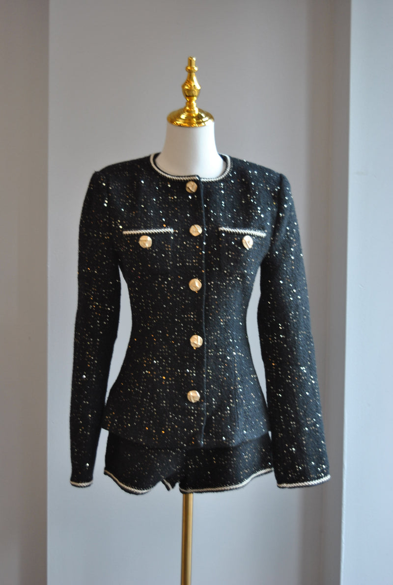 BLACK TWEED AND SEQUINS SET WITH SHORTS