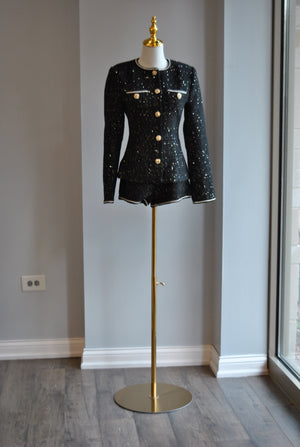 BLACK TWEED AND SEQUINS SET WITH SHORTS