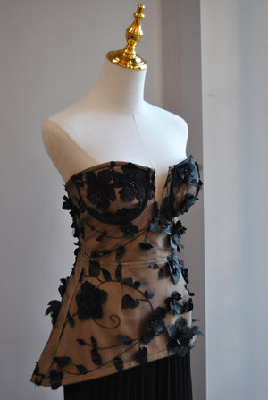 BLACK AND BEIGE SET WITH PALAZZO PLEATED