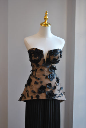 BLACK AND BEIGE SET WITH PALAZZO PLEATED