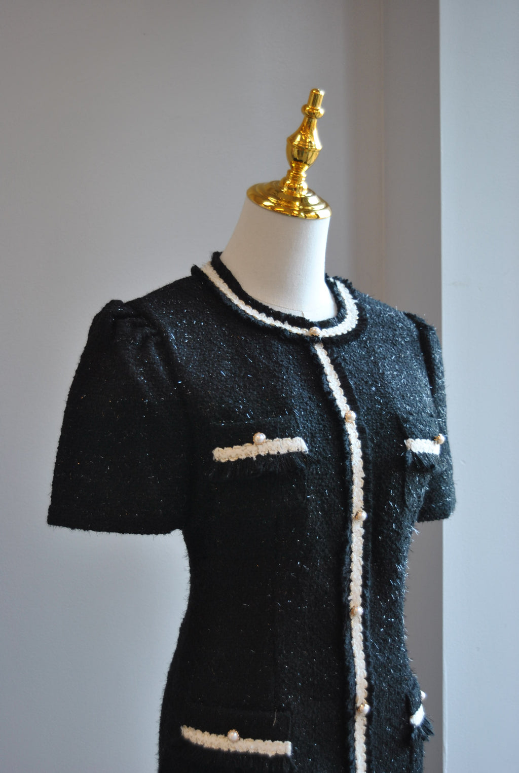 BLACK TWEED MINI A-LINE DRESS