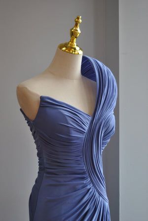 PERIWINKLE LONG ASYMMETRIC EVENING GOWN