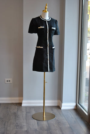 BLACK TWEED MINI A-LINE DRESS
