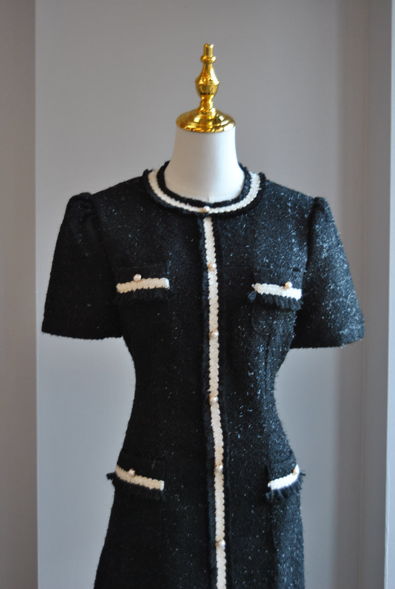 BLACK TWEED MINI A-LINE DRESS