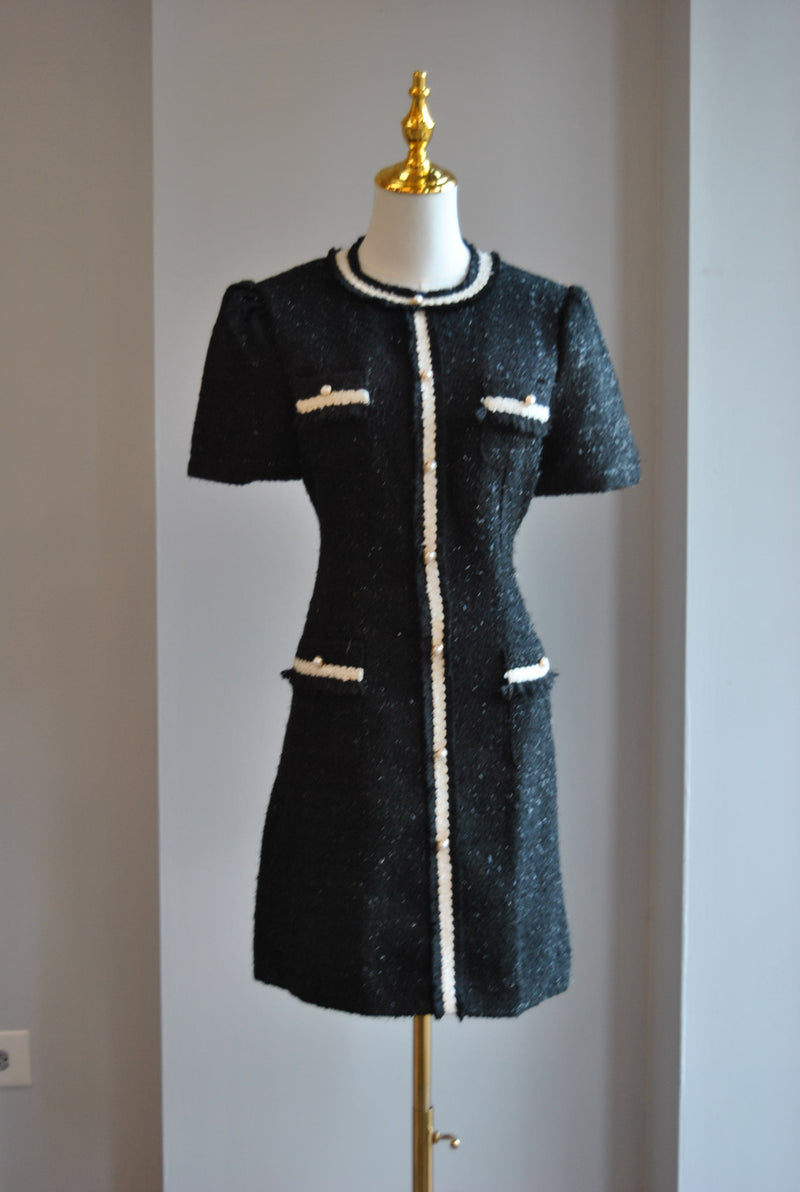 BLACK TWEED MINI A-LINE DRESS