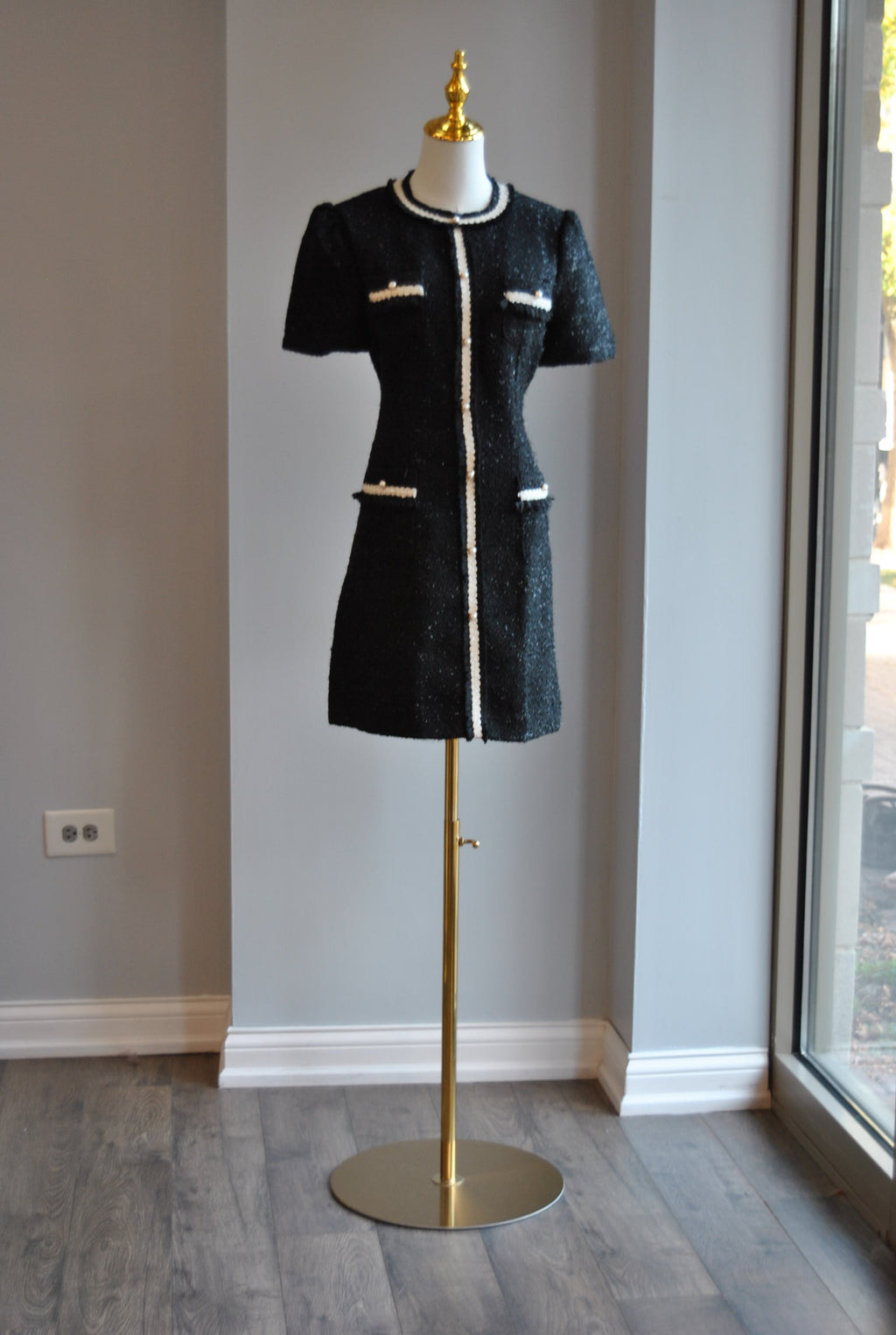 BLACK TWEED MINI A-LINE DRESS