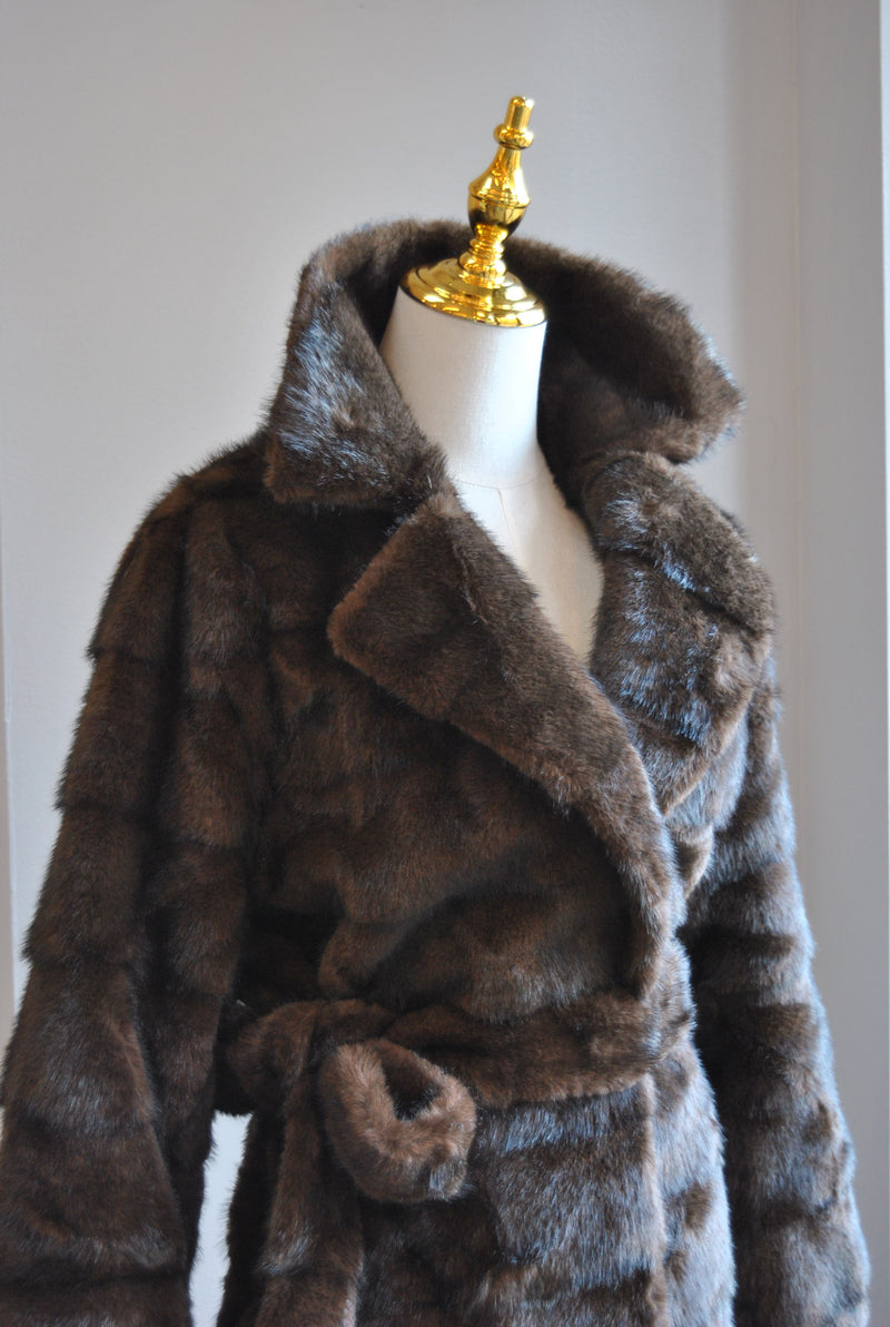 CHOCOLATE BROWN FAUX FUR COAT