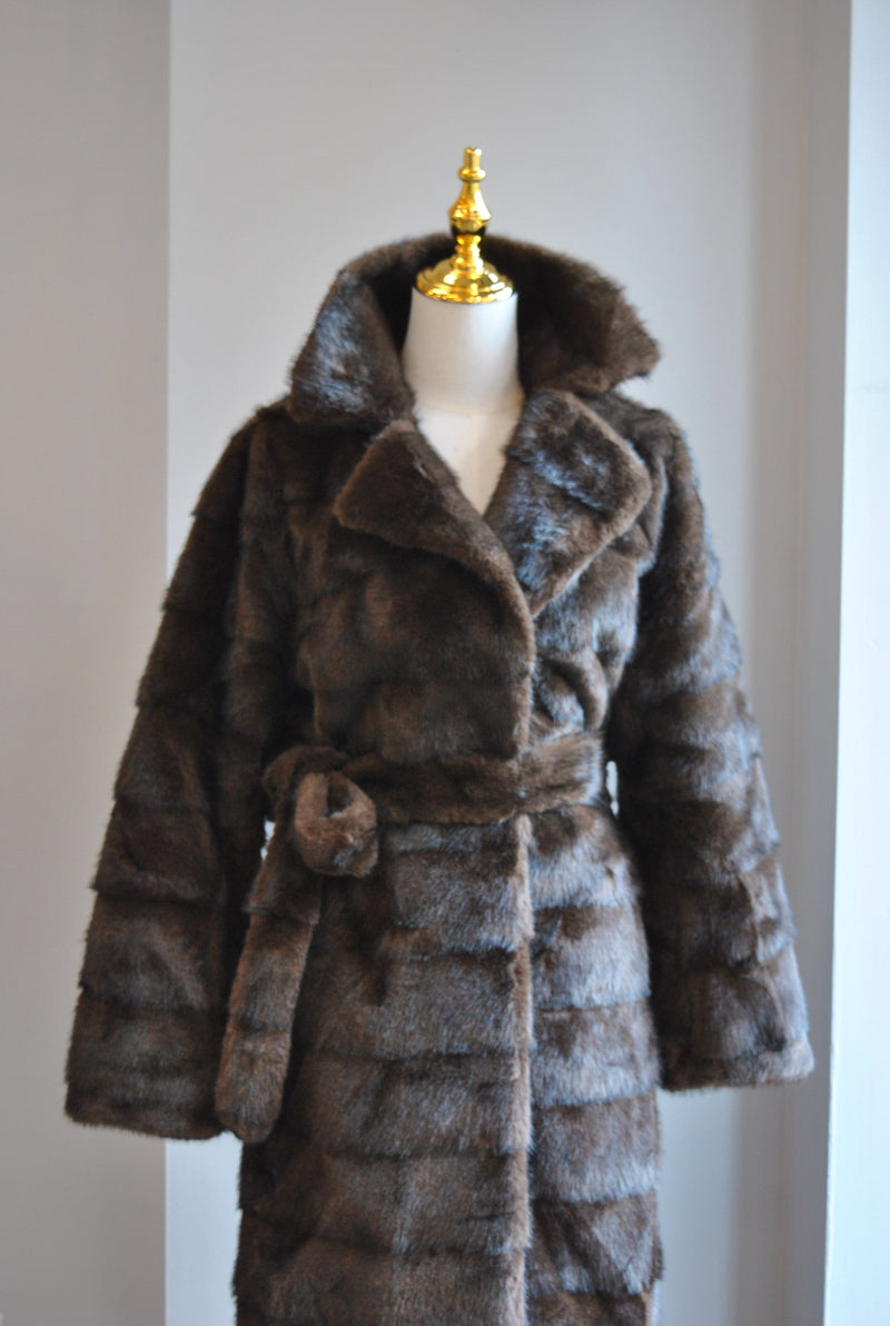 CHOCOLATE BROWN FAUX FUR COAT