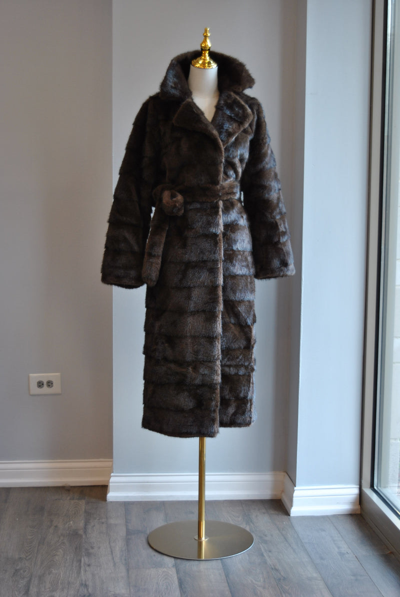CHOCOLATE BROWN FAUX FUR COAT