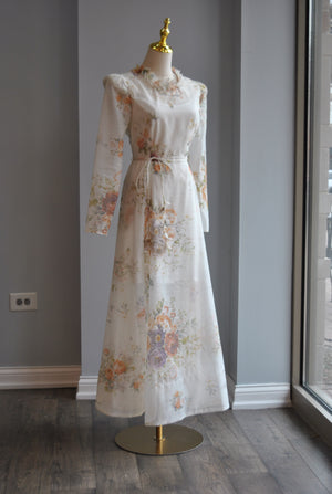 VANILLA FLOWER MIDI FIT AND FLAIR DRESS WITH A BELT