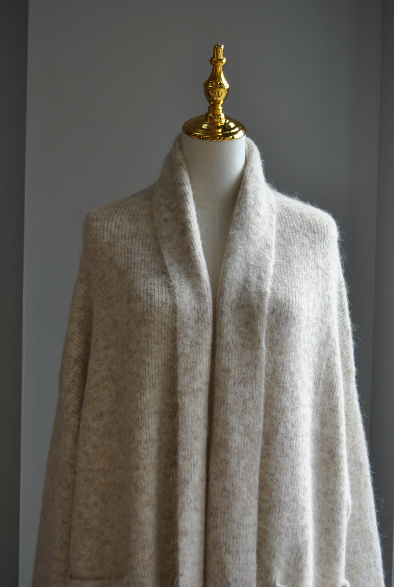 OATMEAL LONG OPEN STYLE SWEATER CARDIGAN