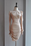 BEIGE SUMMER DRESS WITH RUSHING