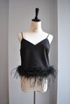 BLACK CAMI WITH FEATHERS