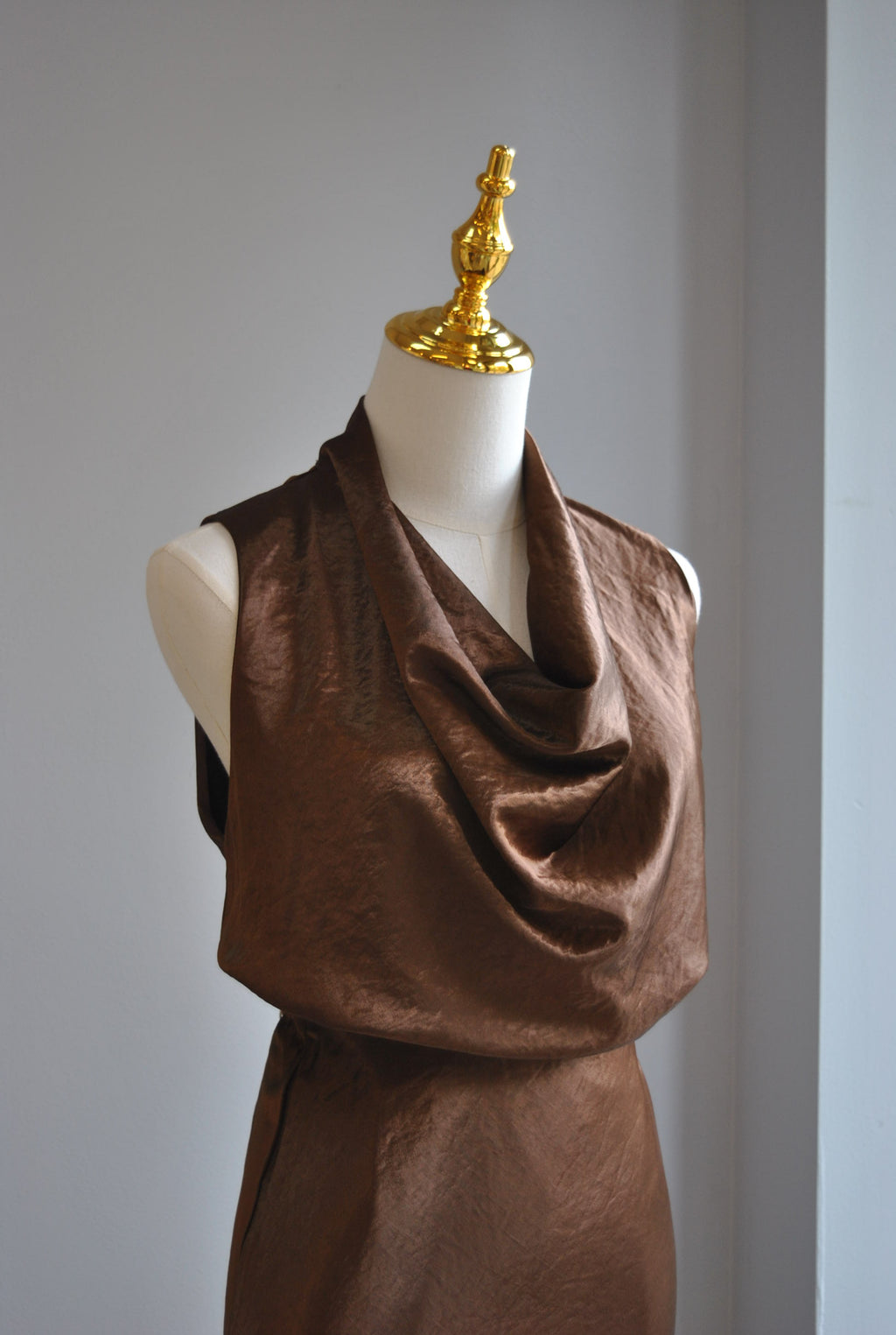 CHOCOLATE BROWN SILKY SET WITH MIDI SKIRT