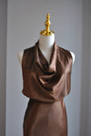 CHOCOLATE BROWN SILKY SET WITH MIDI SKIRT