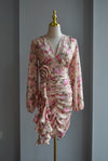 LIGHT PINK FLOWERS SUMMER DRESS WITH A FLOWER BELT