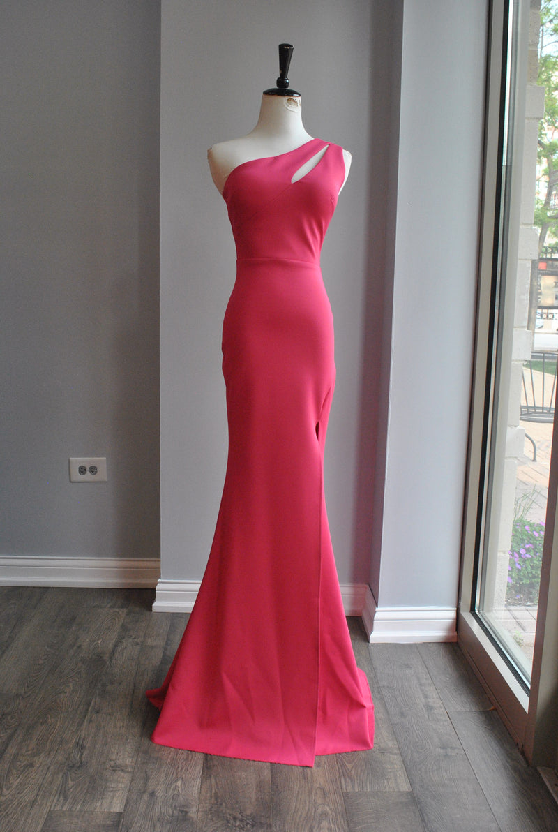 FUCHSIA PINK SIMPLE LONG EVENING GOWN