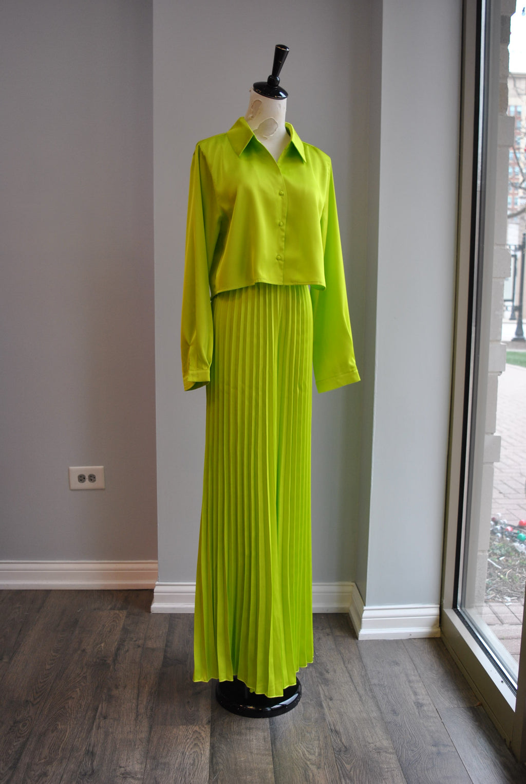 NEON GREEN SET OF PALAZZO PANST AND CROPPED TOP - RESORT COLLECTION