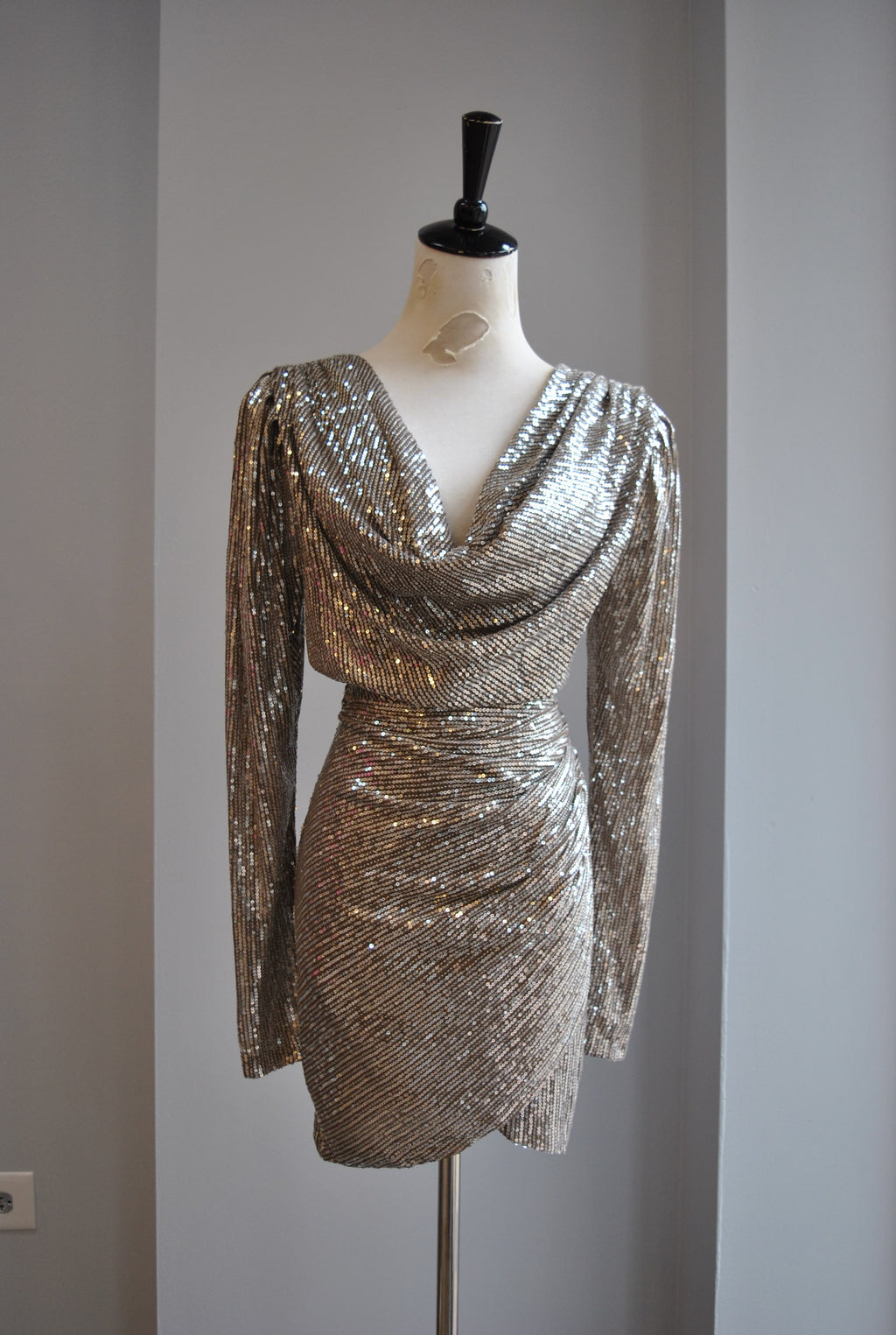 COFFEE AND SILVER SEQUIN  MINI PARTY DRESS