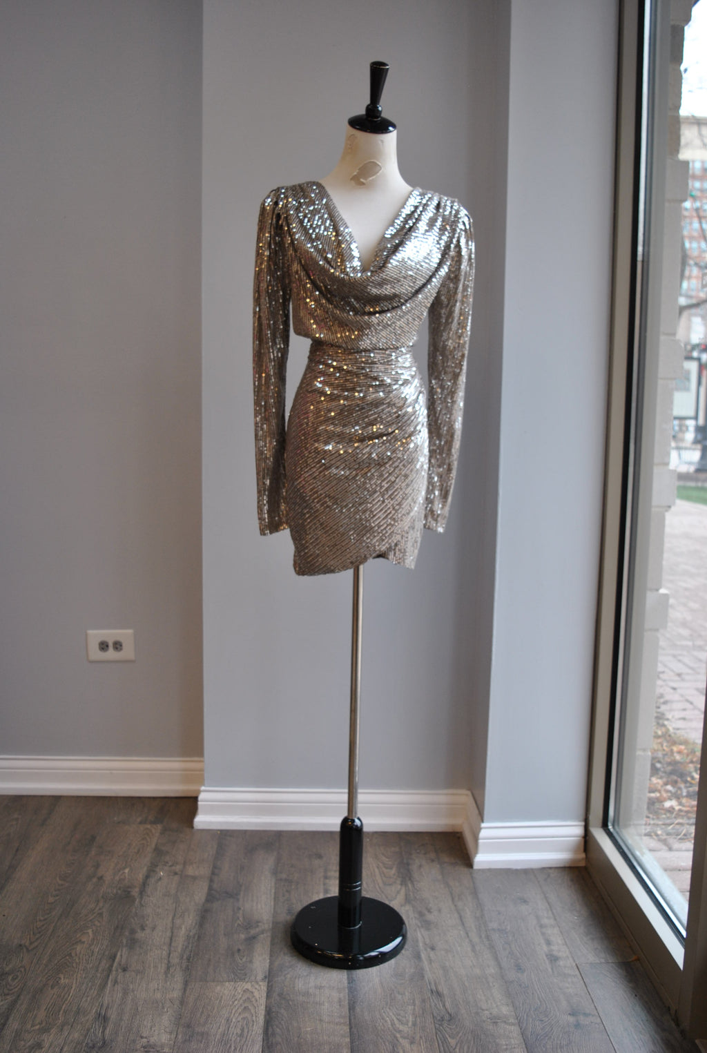 COFFEE AND SILVER SEQUIN  MINI PARTY DRESS