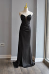 CLEARANCE - NAVY BLUE SILKY LONG DRESS WITH OPEN BACK AND SIDE SLIT