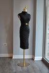 BLACK TWEED PENCIL SKIRT WITH A BELT