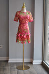 FUCHSIA AND GREEN LACE MINI DRESS