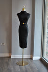 BLACK FAUX LEATHER HIGH WAISTED PENCIL SKIRT WITH A ZIPPER AND A BELT