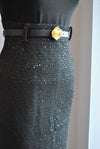 BLACK TWEED PENCIL SKIRT WITH A BELT