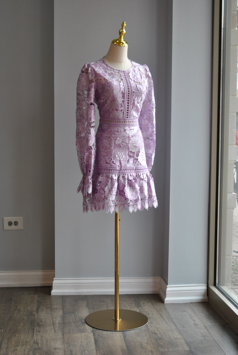 LAVENDER MINI LACE DRESS WIH RUFFLE