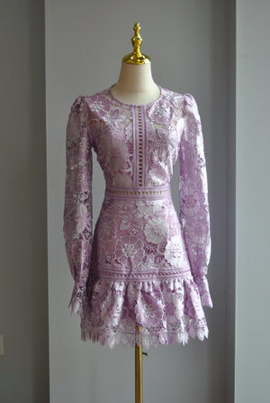 LAVENDER MINI LACE DRESS WIH RUFFLE