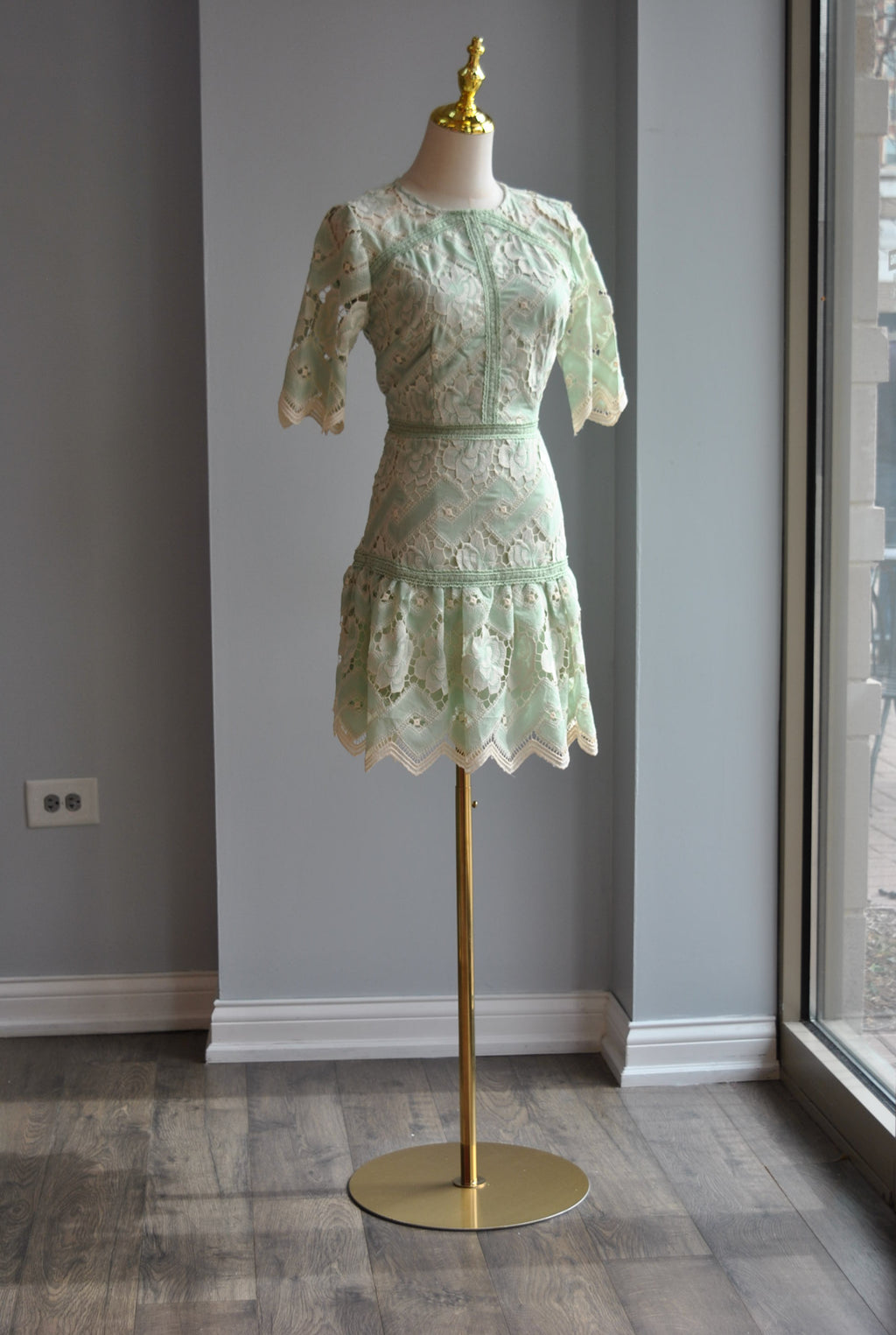 SAGE GREEN MINI DRESS WITH RUFFLE