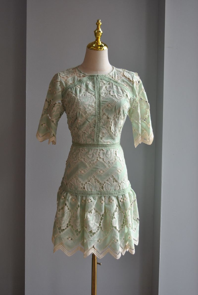 SAGE GREEN MINI DRESS WITH RUFFLE