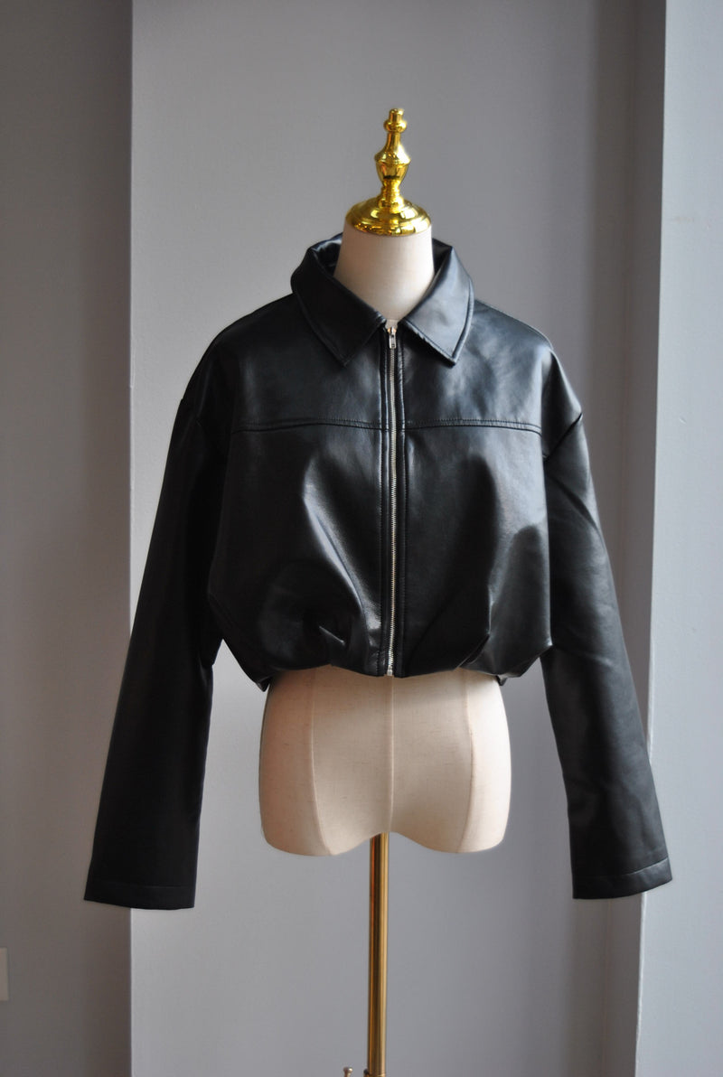 FAUX LEATHER CROPPED JACKET
