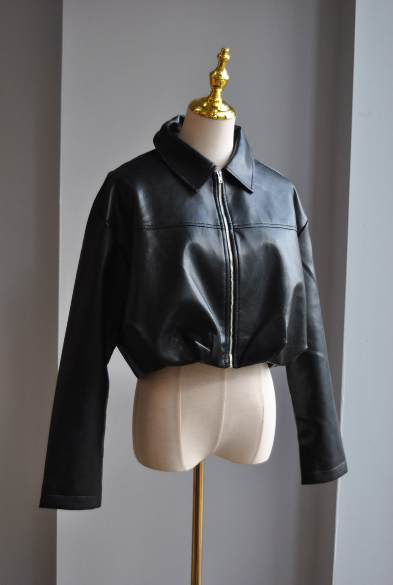 FAUX LEATHER CROPPED JACKET