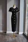 BLACK TWEED MIDI DRESS WITH PEARL BUTTONS