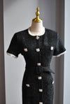 BLACK TWEED MIDI DRESS WITH PEARL BUTTONS