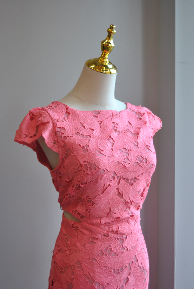 CANDY PINK MIDI LACE DRESS