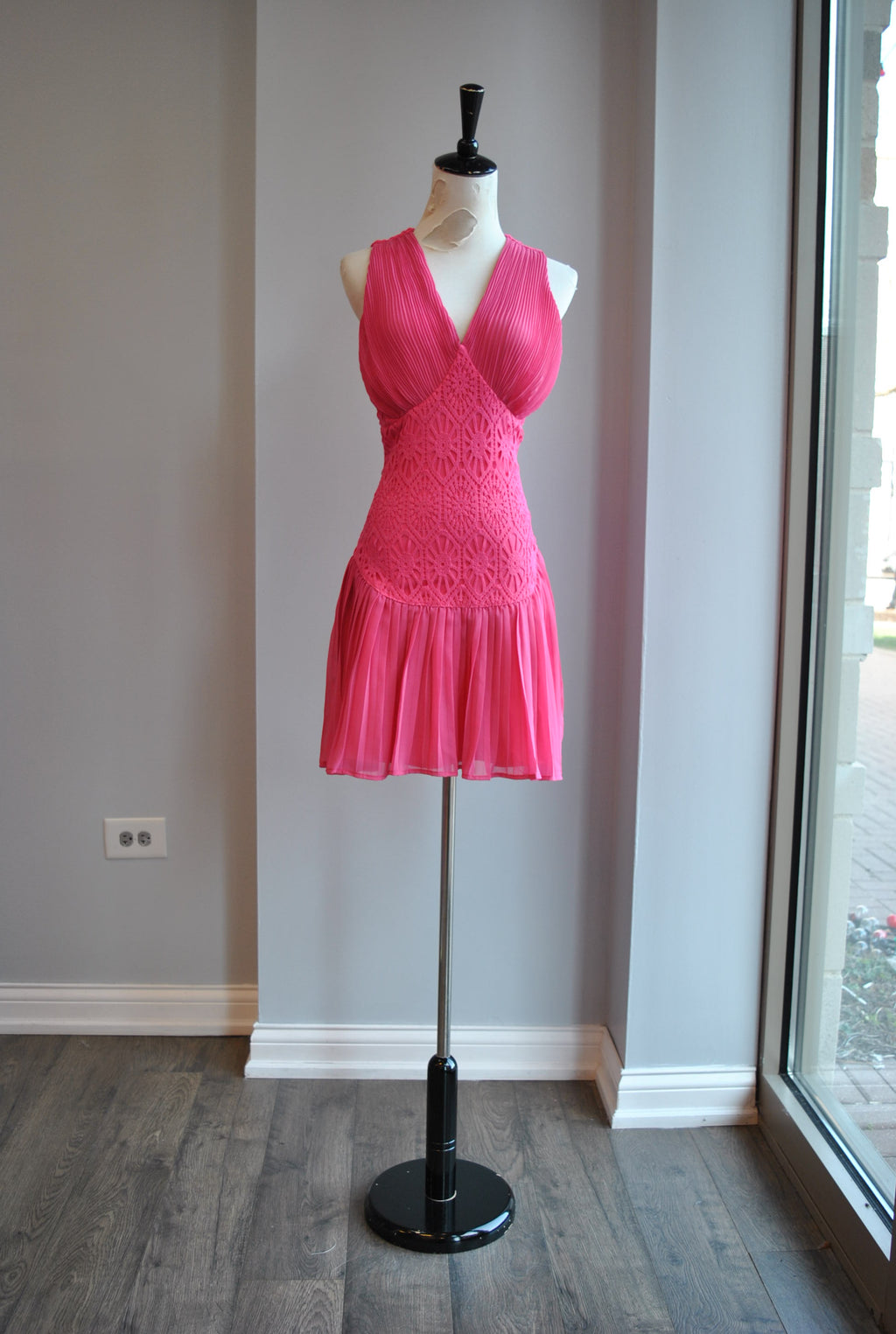 CLEARANCE - FUCHSIA PINK MINI PLEATED DRESS