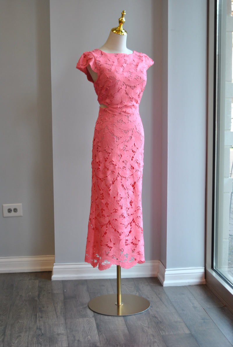 CANDY PINK MIDI LACE DRESS
