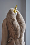 BEIGE ALPAKA COAT WITH FAUX FUR