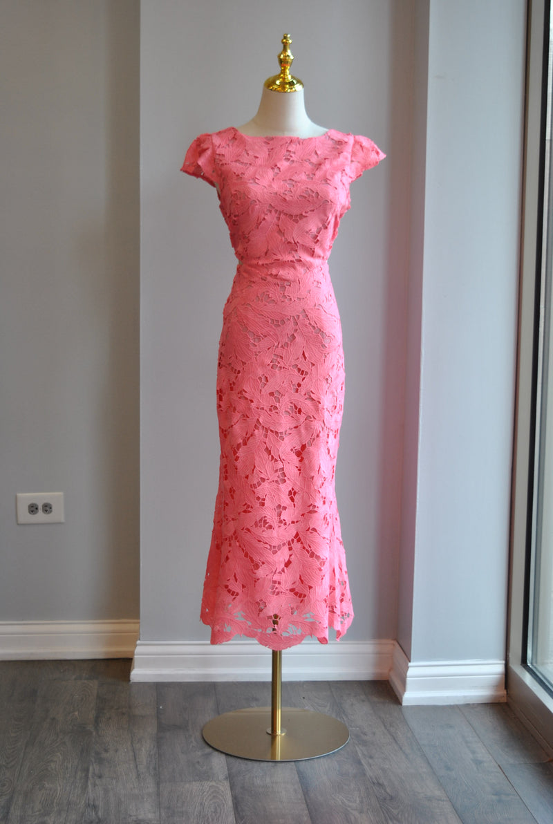 CANDY PINK MIDI LACE DRESS