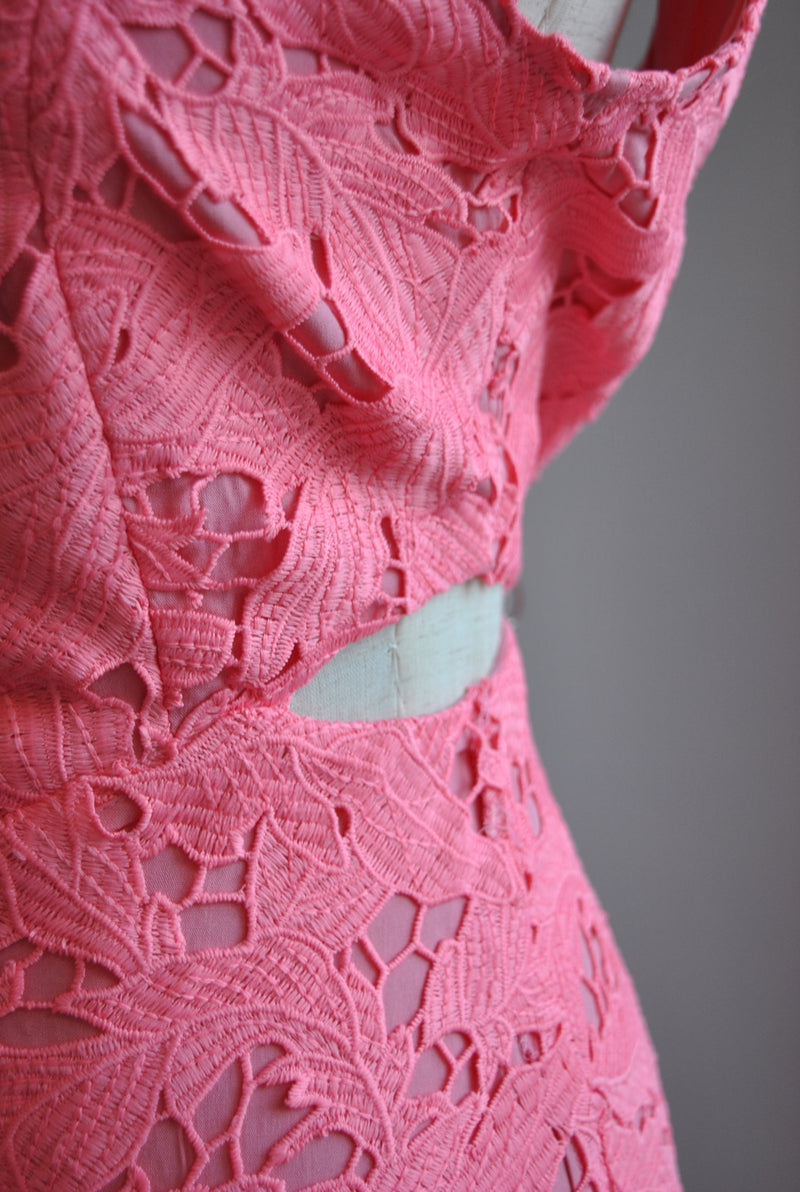 CANDY PINK MIDI LACE DRESS