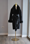 BLACK SWEATER ALPAKA COAT WITH FAUX FUR