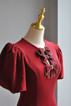 BURGUNDY MINI DRESS WITH CRYSTAL BOWS