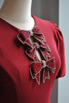 BURGUNDY MINI DRESS WITH CRYSTAL BOWS